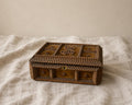 Antique Tramp Art Box Hand Carved Folk Art Keepsake Box Monogram R Velvet Jewelry Box Primitive Wooden Storage Decor