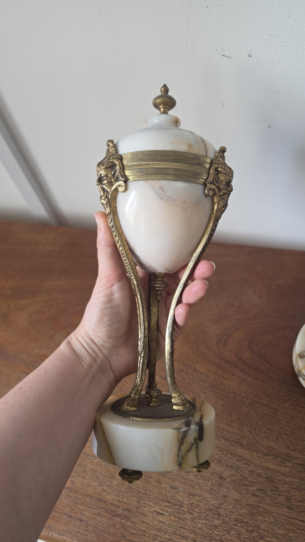 Pair Antique French Marble & Bronze Urns Neoclassical Cassolettes Empire Garniture Mantel Decor Lidded Decorative Urns