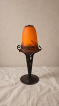 Degué Art Deco Table Lamp 1930s Signed French Glass Wrought Iron Orange Accent Light Antique French Lighting