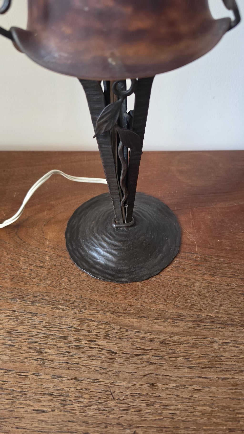 Degué Art Deco Table Lamp 1930s Signed French Glass Wrought Iron Orange Accent Light Antique French Lighting