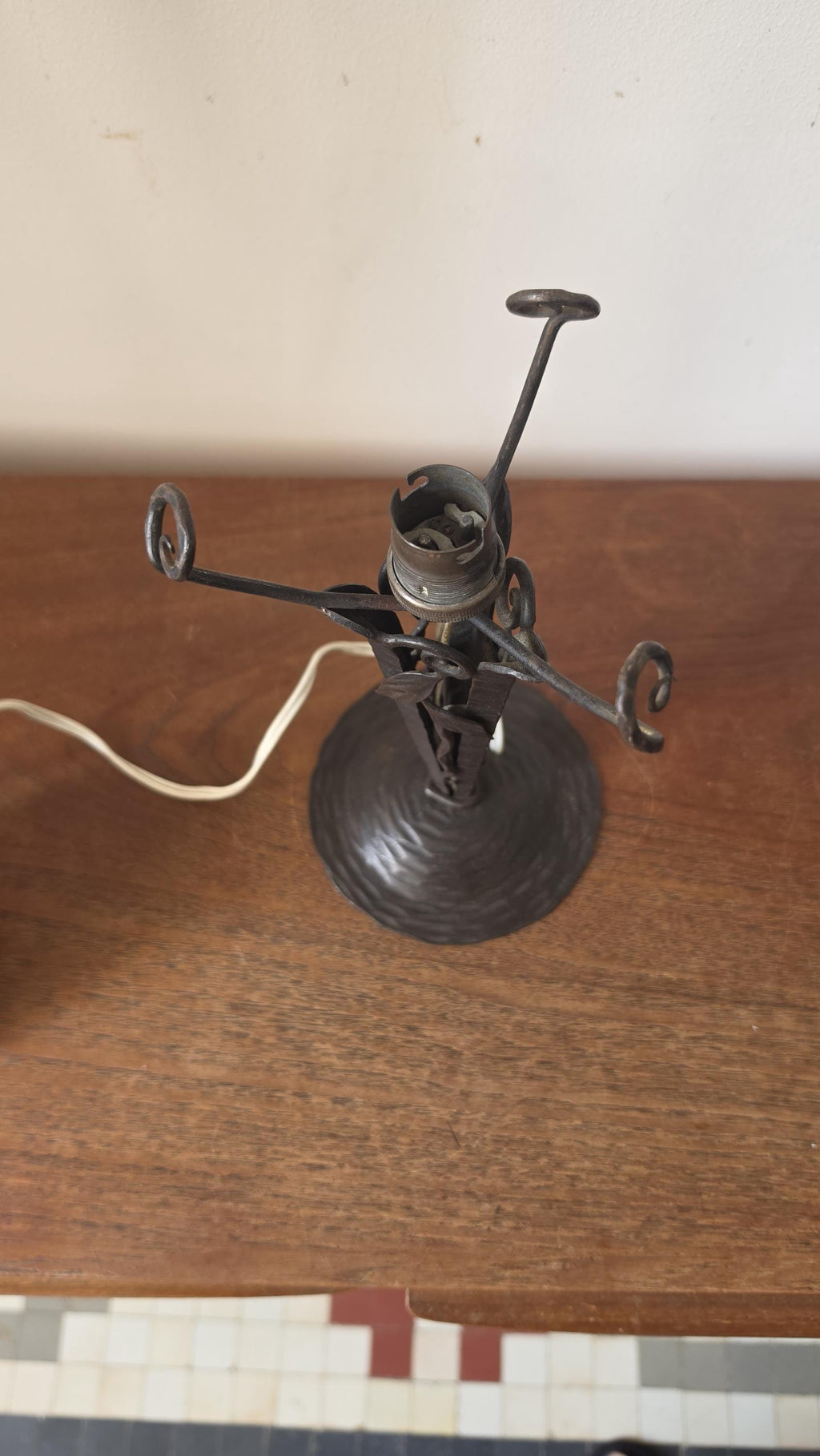 Degué Art Deco Table Lamp 1930s Signed French Glass Wrought Iron Orange Accent Light Antique French Lighting