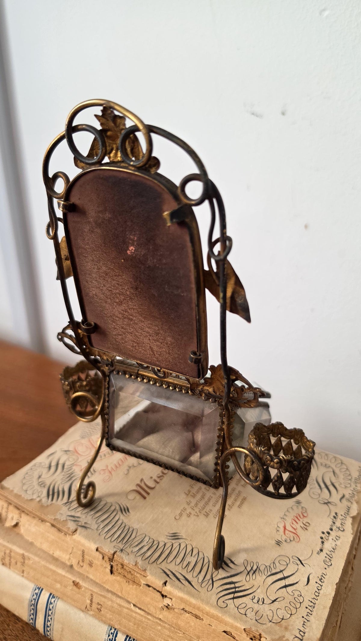 Vintage Ormolu Jewelry Casket with Mirror Brass Filigree Glass Trinket Box French Style Vanity Display Jewelry Box