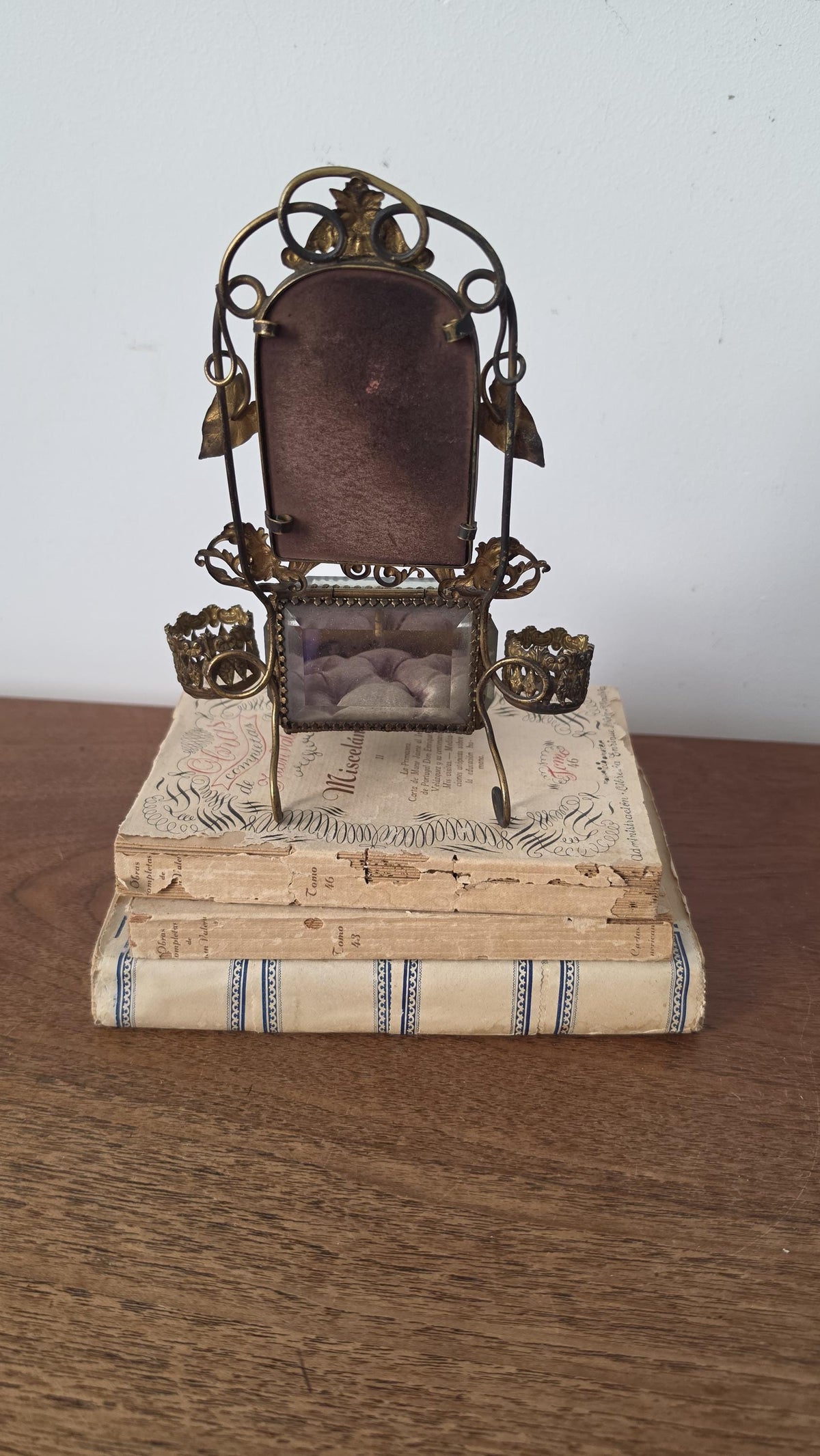 Vintage Ormolu Jewelry Casket with Mirror Brass Filigree Glass Trinket Box French Style Vanity Display Jewelry Box