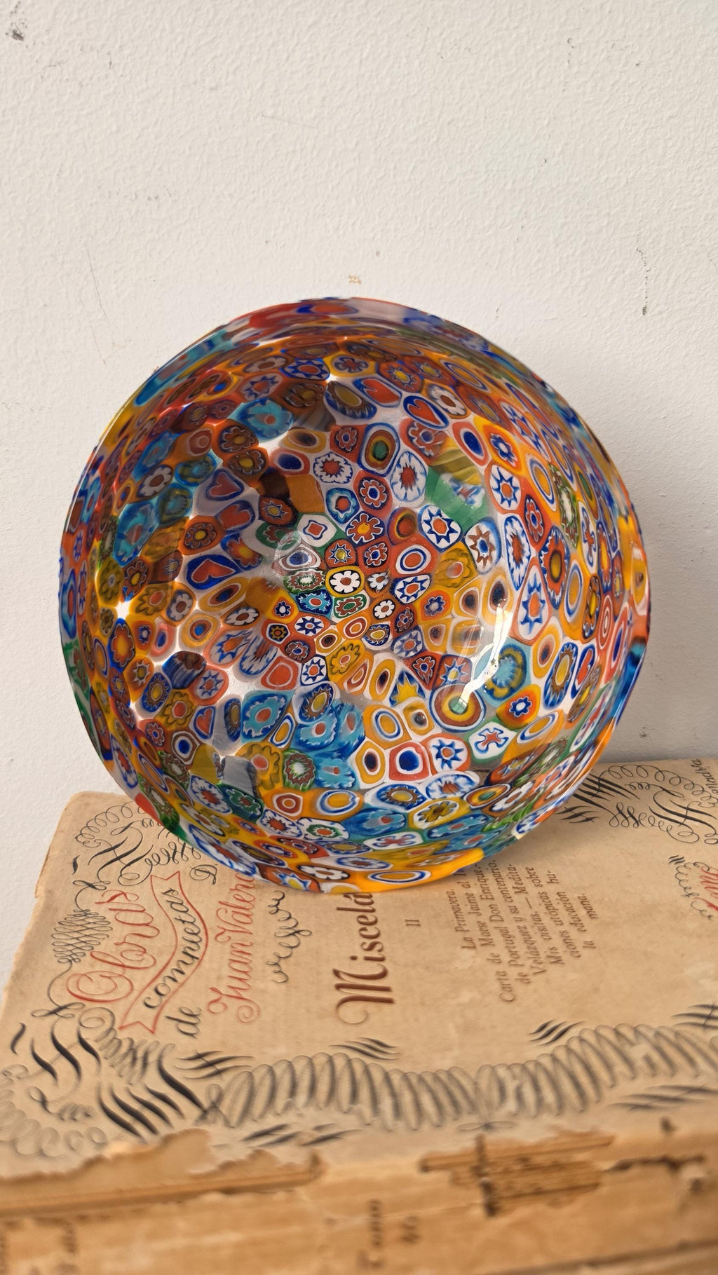 Vintage Murano Millefiori Art Glass Bowl Italian Hand Blown Multicolor Mosaic Candy Dish Trinket Bowl Murrine Decor