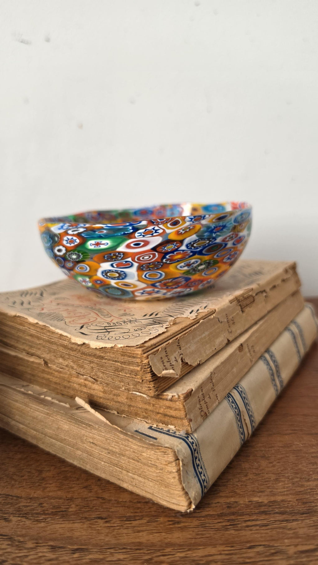 Vintage Murano Millefiori Art Glass Bowl Italian Hand Blown Multicolor Mosaic Candy Dish Trinket Bowl Murrine Decor