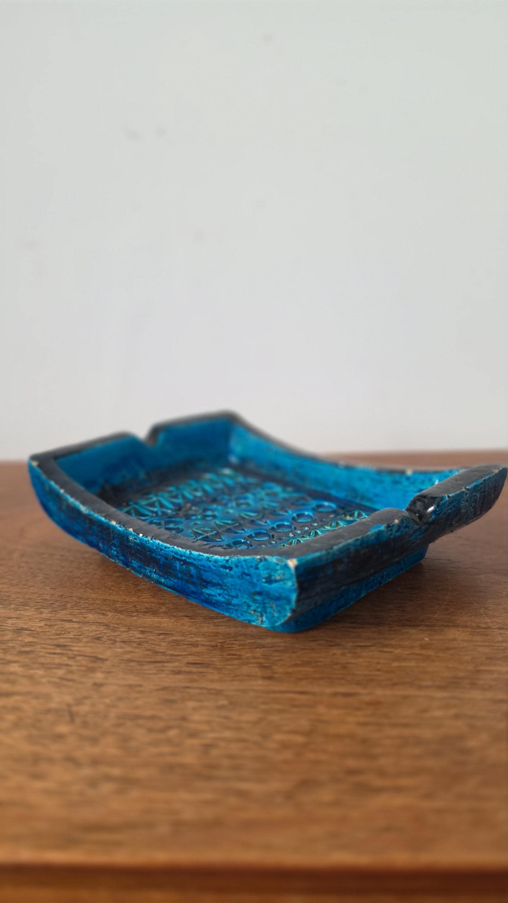 Vintage Bitossi Rimini Blue Ashtray Italian Pottery Turquoise Ceramic Catchall Mid Century Modern Decorative Tray