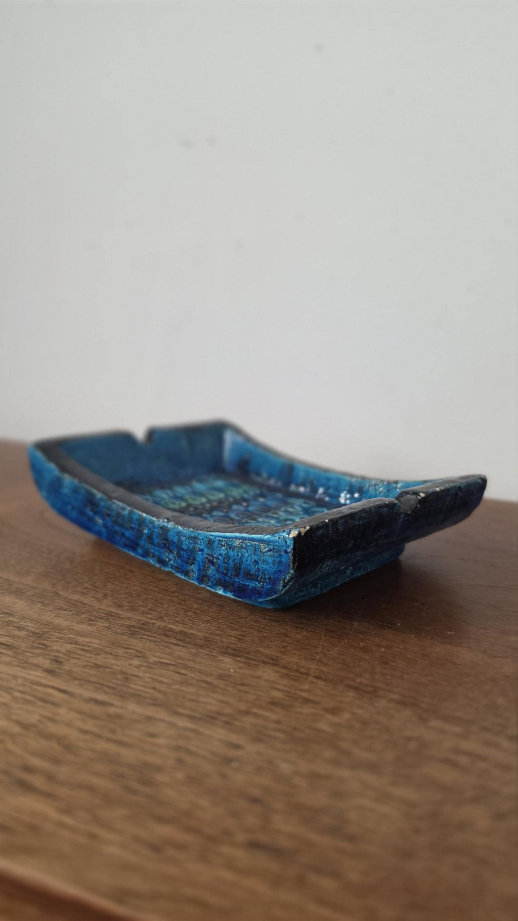Vintage Bitossi Rimini Blue Ashtray Italian Pottery Turquoise Ceramic Catchall Mid Century Modern Decorative Tray