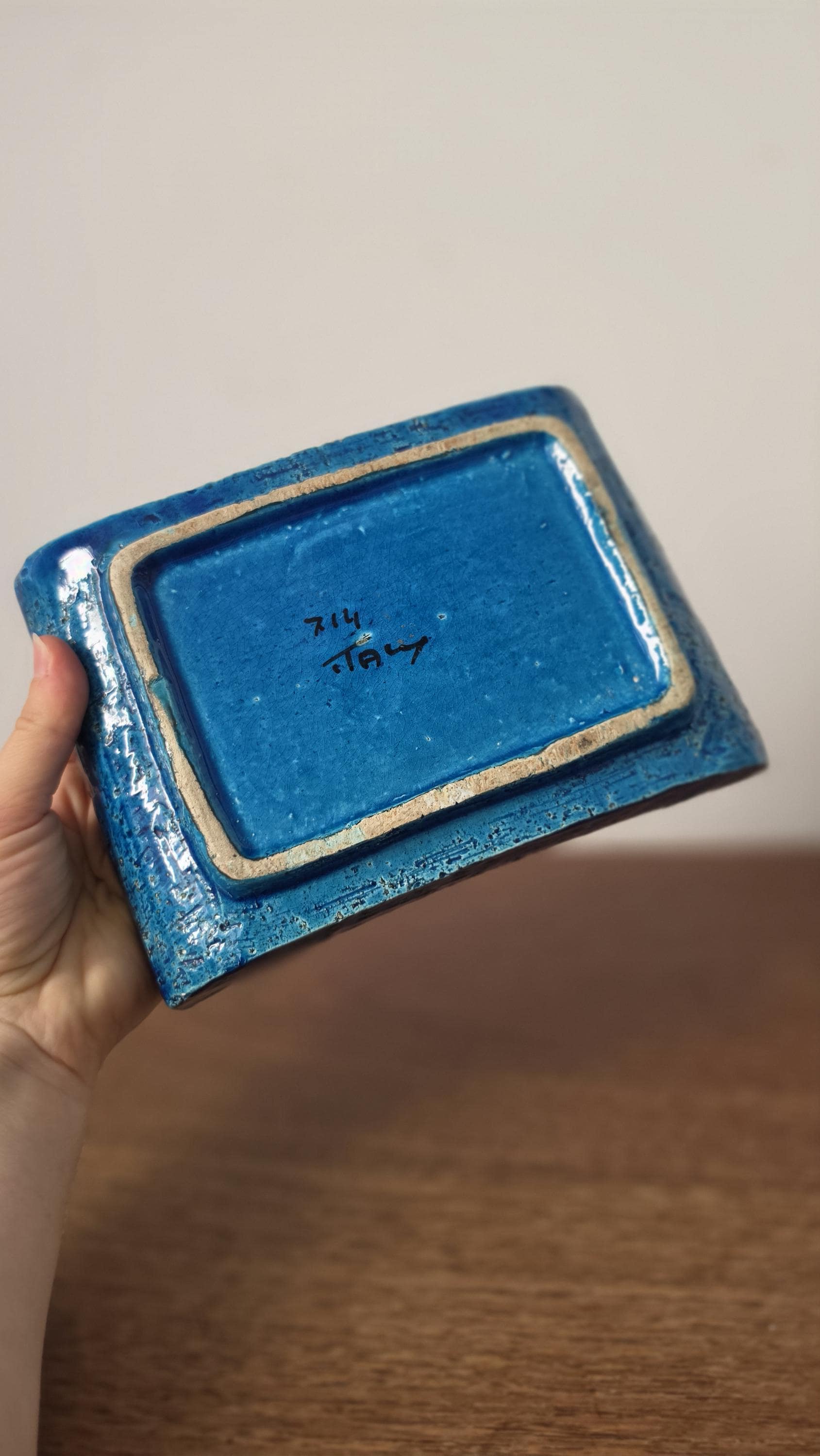 Vintage Bitossi Rimini Blue Ashtray Italian Pottery Turquoise Ceramic Catchall Mid Century Modern Decorative Tray