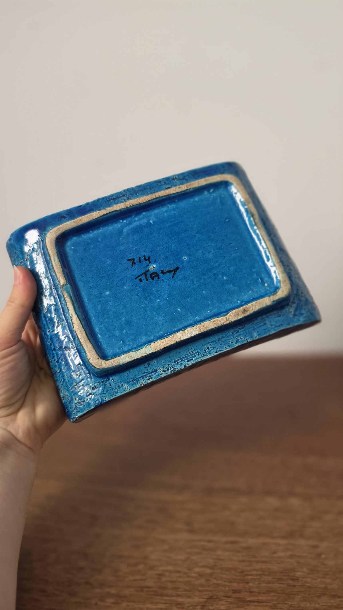 Vintage Bitossi Rimini Blue Ashtray Italian Pottery Turquoise Ceramic Catchall Mid Century Modern Decorative Tray