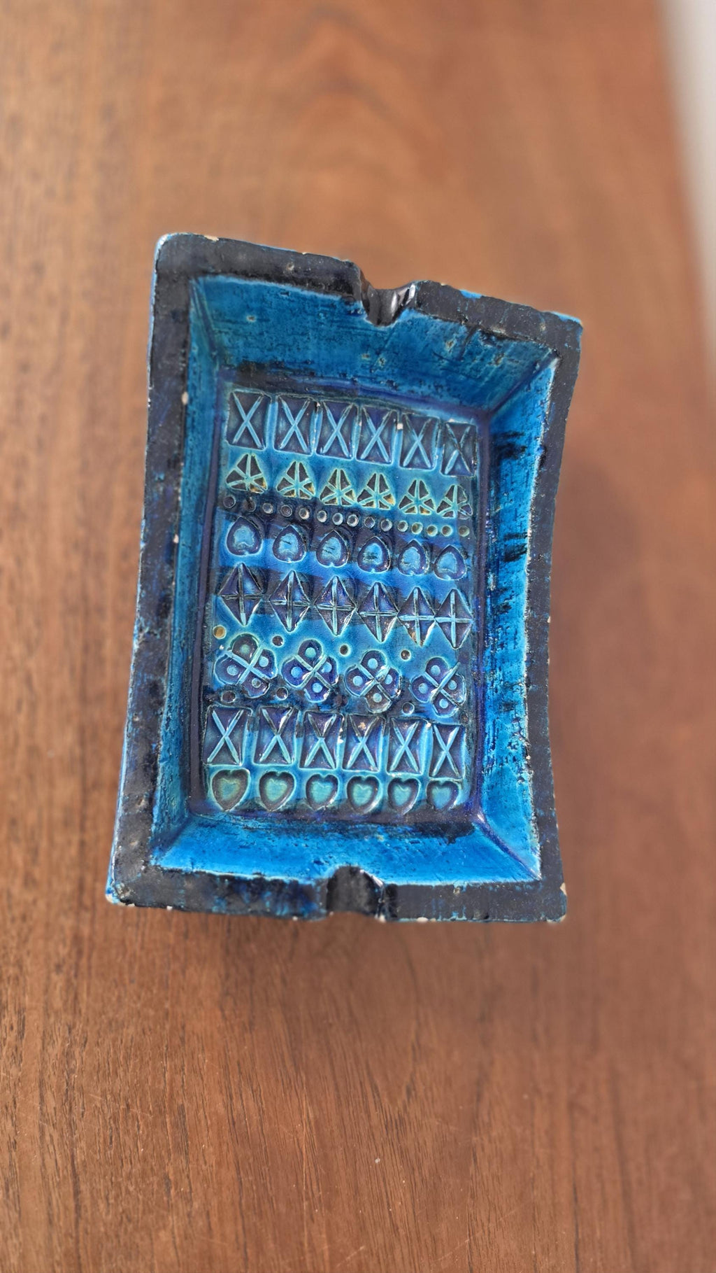 Vintage Bitossi Rimini Blue Ashtray Italian Pottery Turquoise Ceramic Catchall Mid Century Modern Decorative Tray