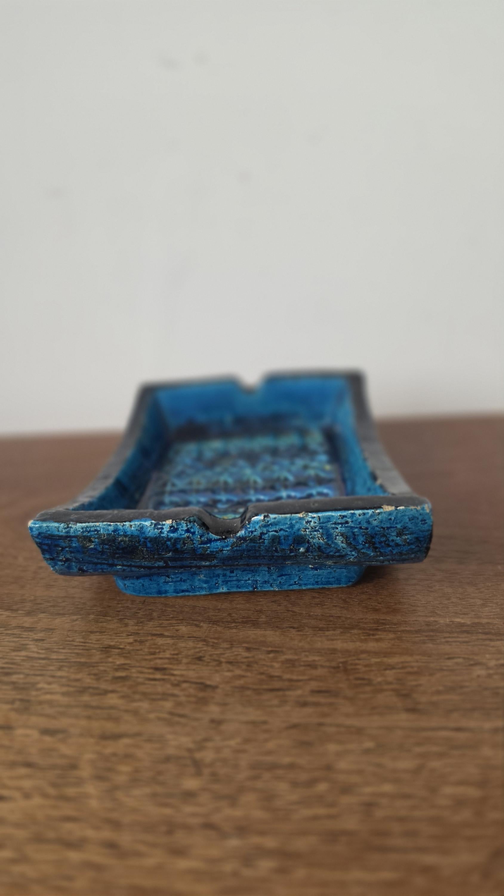 Vintage Bitossi Rimini Blue Ashtray Italian Pottery Turquoise Ceramic Catchall Mid Century Modern Decorative Tray