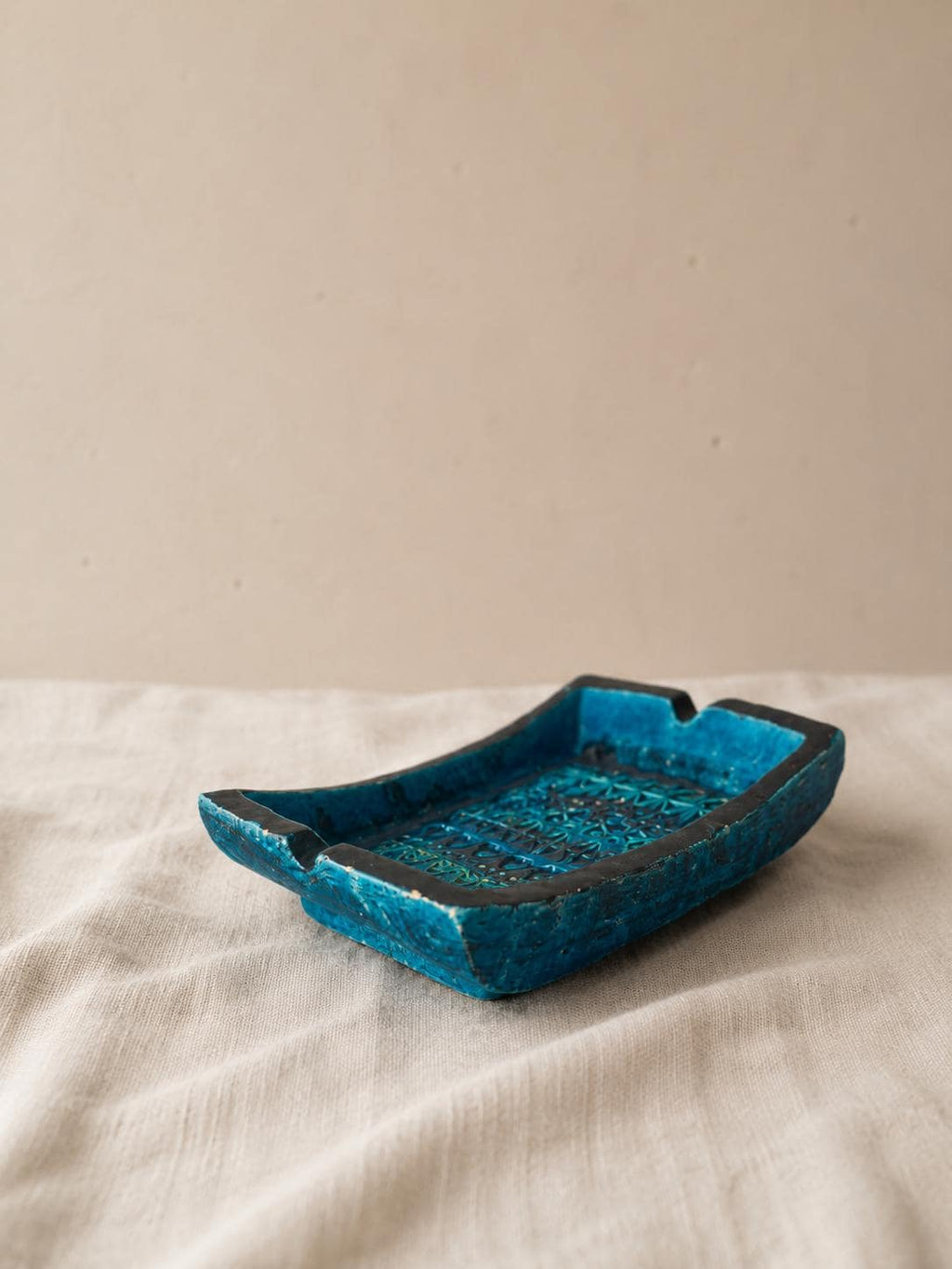 Vintage Bitossi Rimini Blue Ashtray Italian Pottery Turquoise Ceramic Catchall Mid Century Modern Decorative Tray