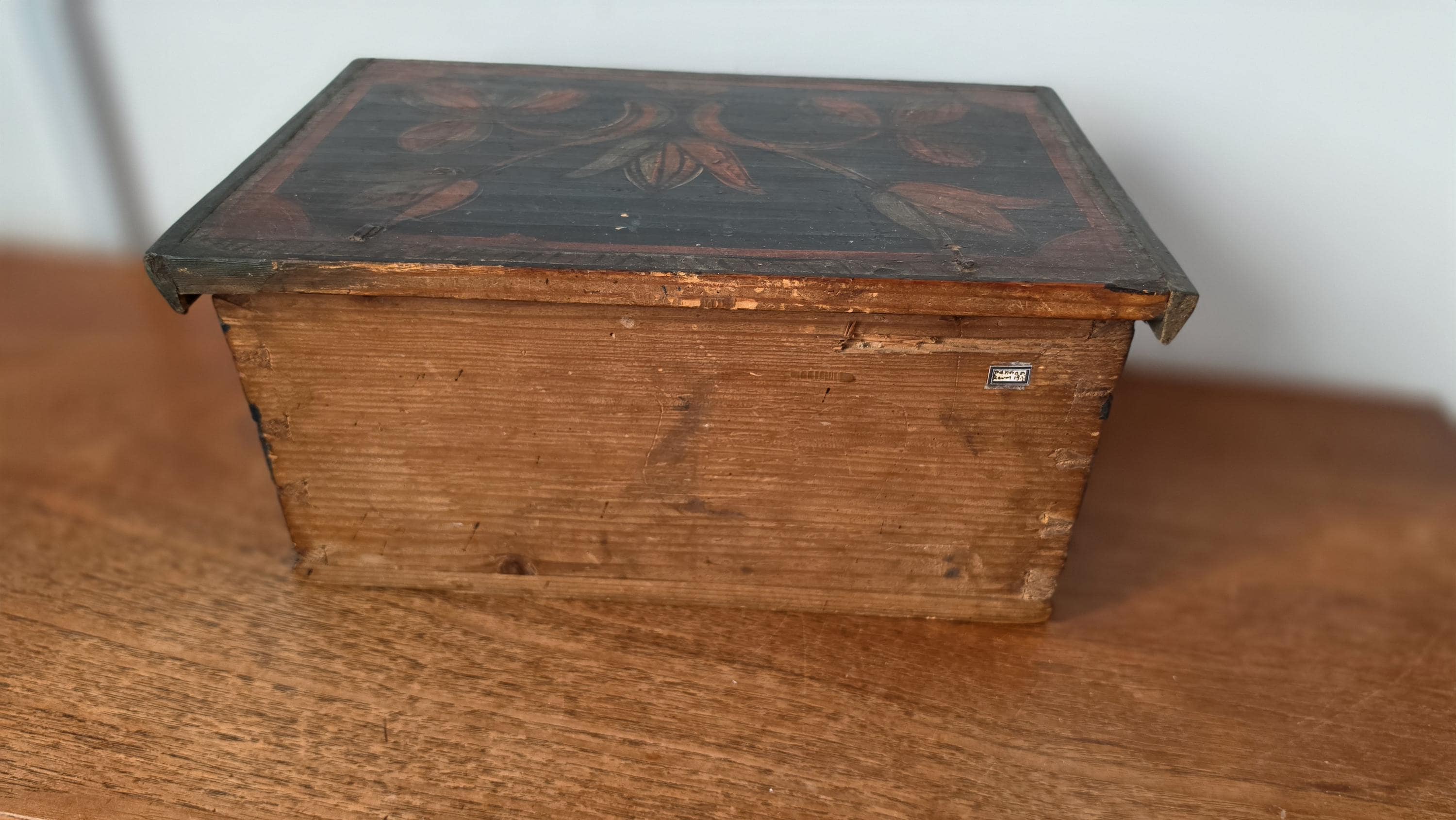 18th Century Folk Art Painted Wooden Box Antique Hand Painted Keepsake Chest Primitive Scandinavian Storage Box