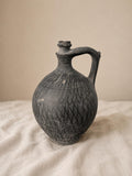 1930s Hungarian Black Pottery Jug Vase Hand Thrown Earthenware Vessel Rustic Folk Art Ceramic Pitcher Primitive Decor