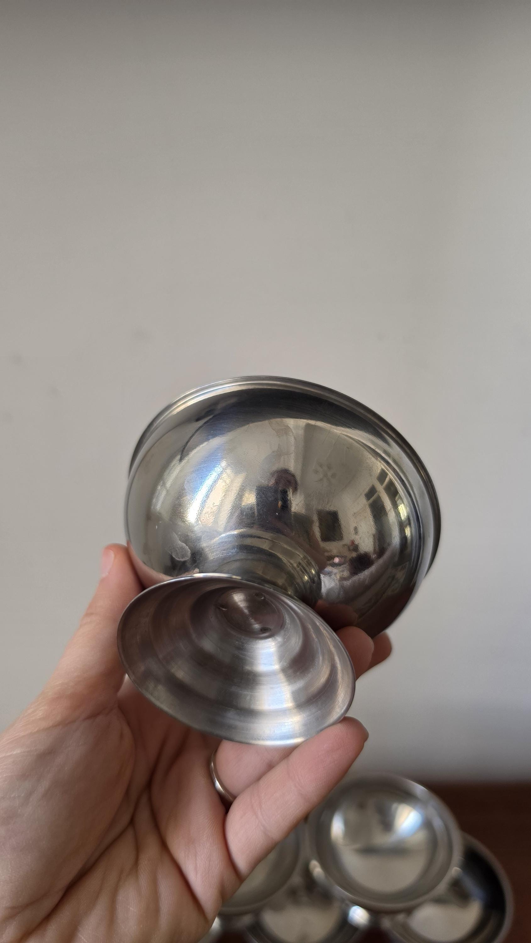 Vintage French Stainless Steel Dessert Coupes | Set of 6 Ice Cream Bowls | Mid Century Modern Tableware | 9x6 cm