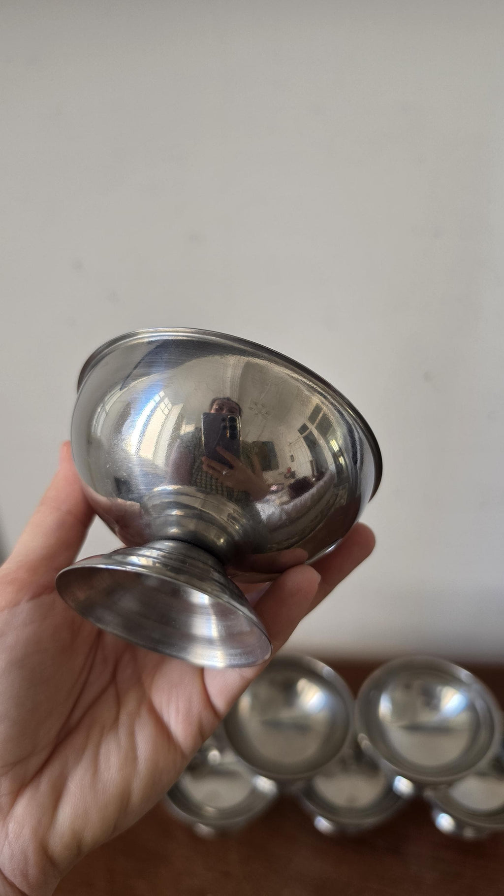 Vintage French Stainless Steel Dessert Coupes | Set of 6 Ice Cream Bowls | Mid Century Modern Tableware | 9x6 cm