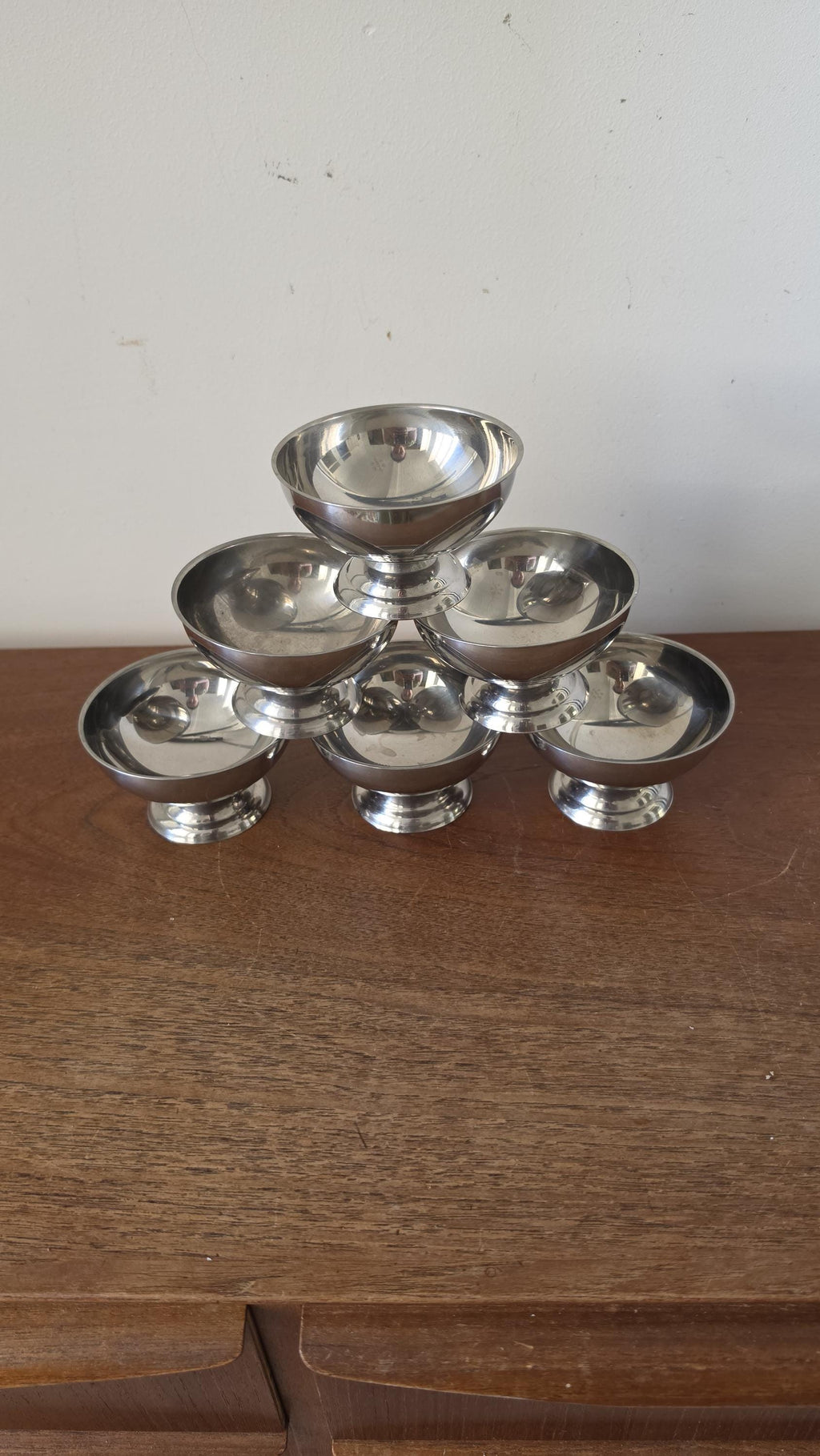 Vintage French Stainless Steel Dessert Coupes | Set of 6 Ice Cream Bowls | Mid Century Modern Tableware | 9x6 cm