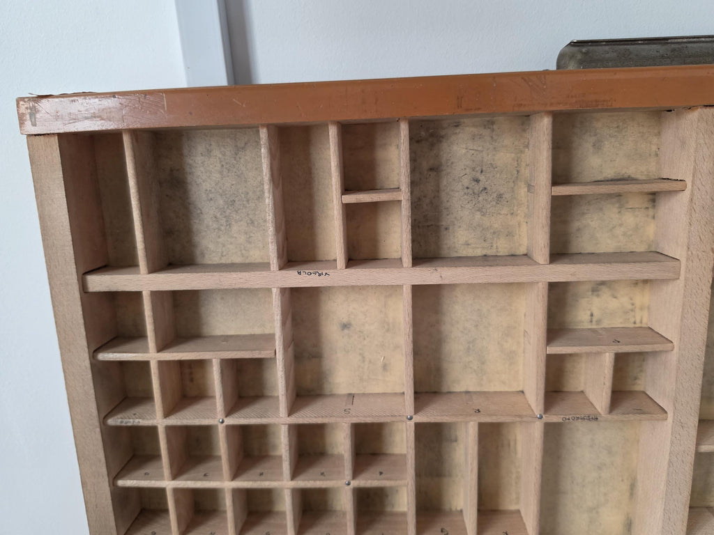 Antique Wooden Printer’s Tray | Vintage Letterpress Drawer | Rustic Wall Display | Curio Shelf |