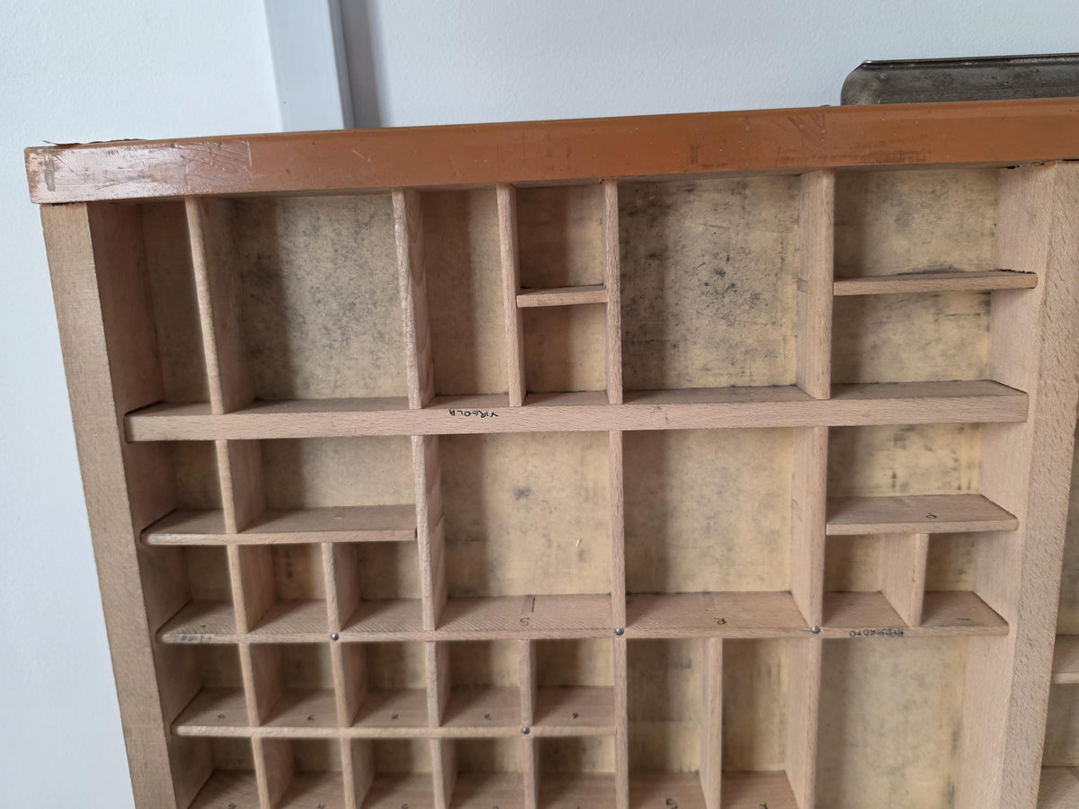 Antique Wooden Printer’s Tray | Vintage Letterpress Drawer | Rustic Wall Display | Curio Shelf |