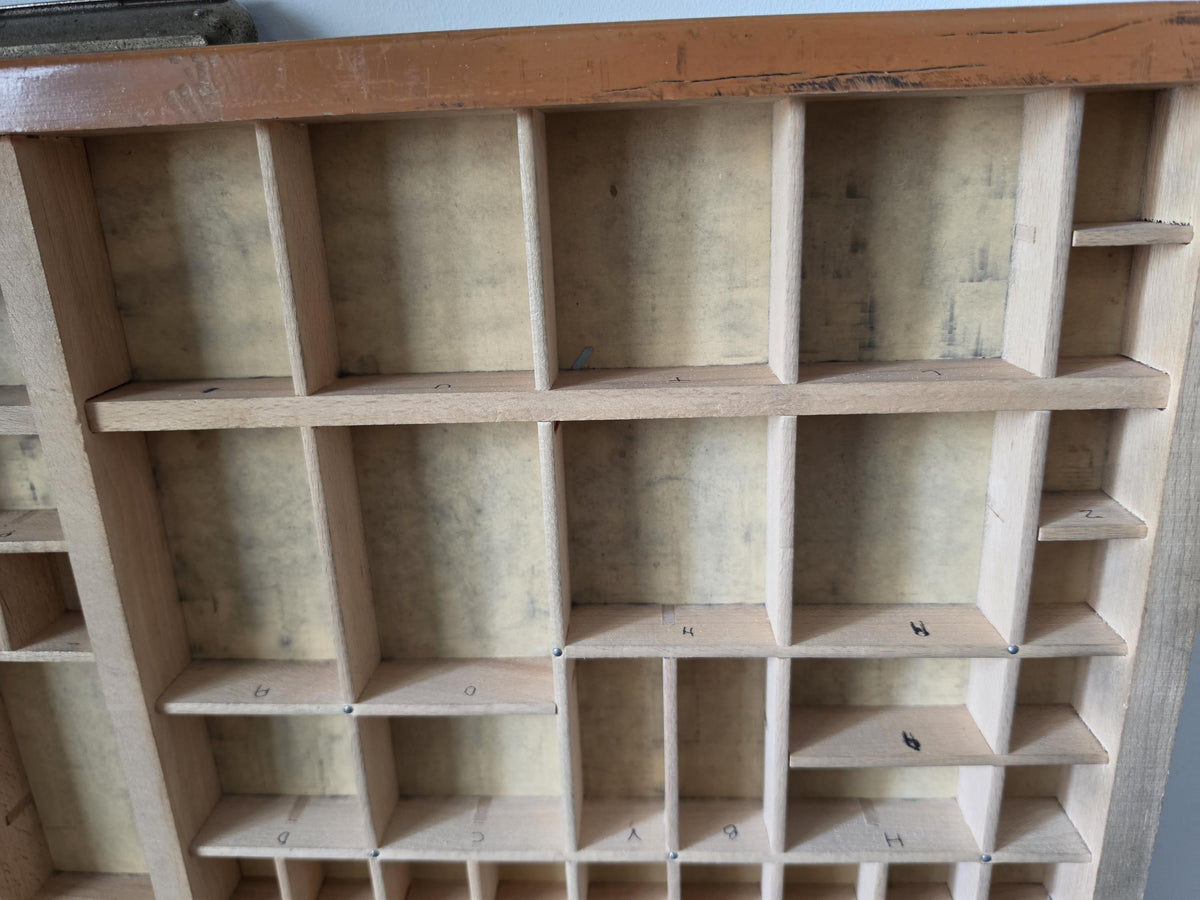 Antique Wooden Printer’s Tray | Vintage Letterpress Drawer | Rustic Wall Display | Curio Shelf |
