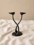 Black Metal Sculptural Candle Holder, Welch Stamped Double Arm Candlestick, Heavy Modernist Centerpiece, MCM Black Decor