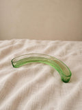 Vintage Green Glass Crescent Olive Dish, Mid Century Curved Glass Bowl, Retro Serving Tray, Art Deco Tableware