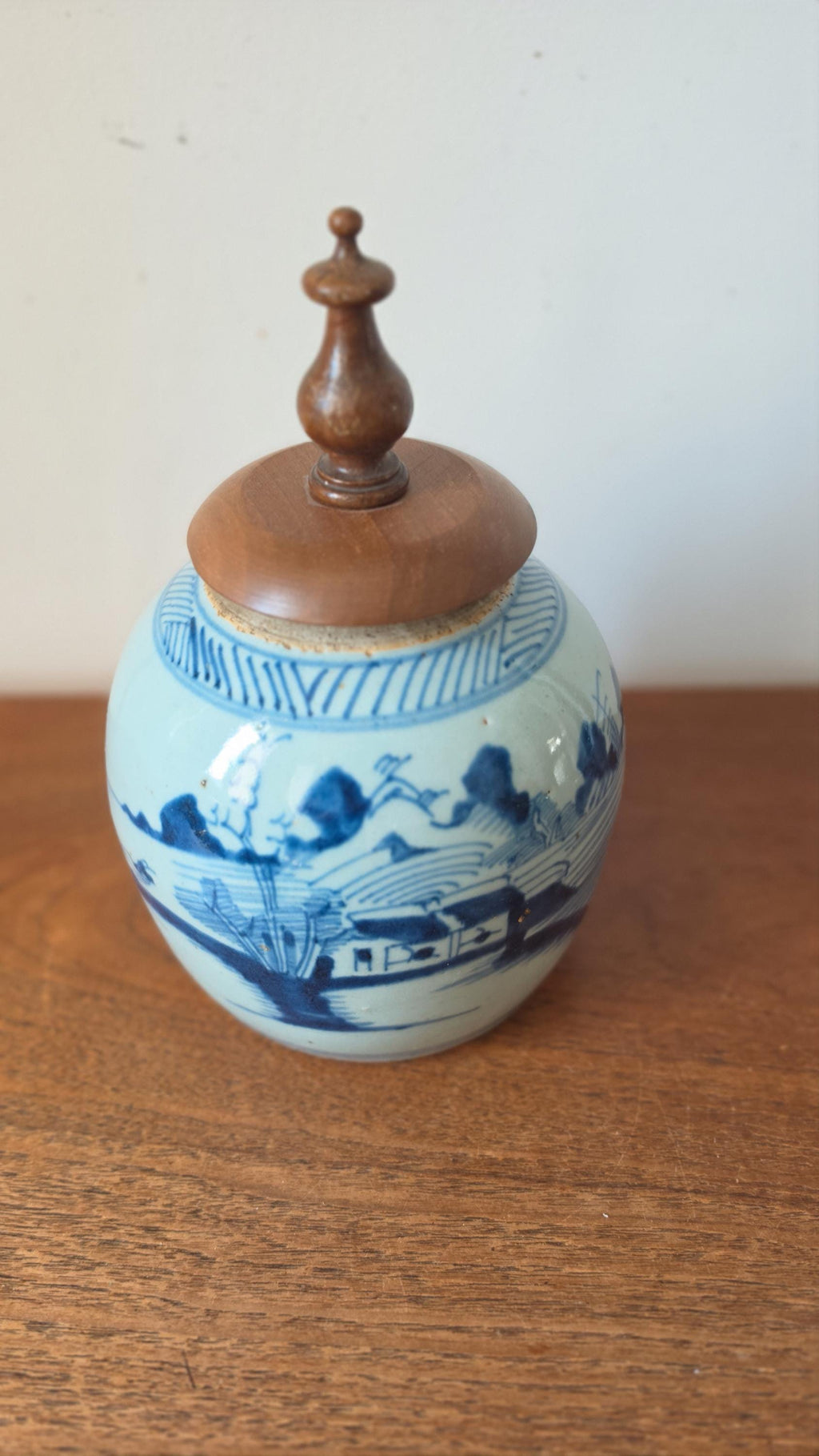 19th Century Qing Dynasty Ginger Jar Blue & White Chinese Porcelain Antique Tea Caddy Covered Jar Chinoiserie Decor