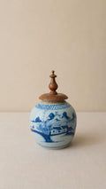 19th Century Qing Dynasty Ginger Jar Blue & White Chinese Porcelain Antique Tea Caddy Covered Jar Chinoiserie Decor