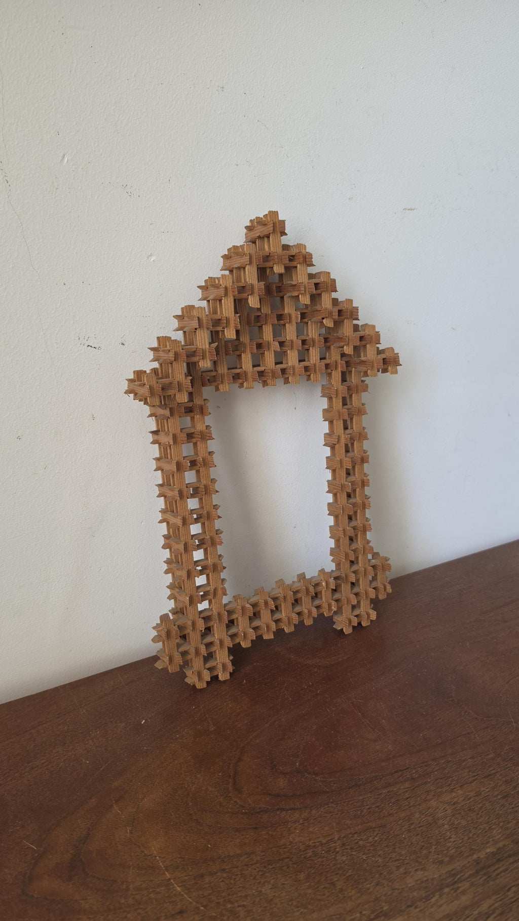Vintage Tramp Art Mirror Frame Folk Art Wooden Frame Cabin Decor Black Forest Style Rustic Hand Carved Picture Frame