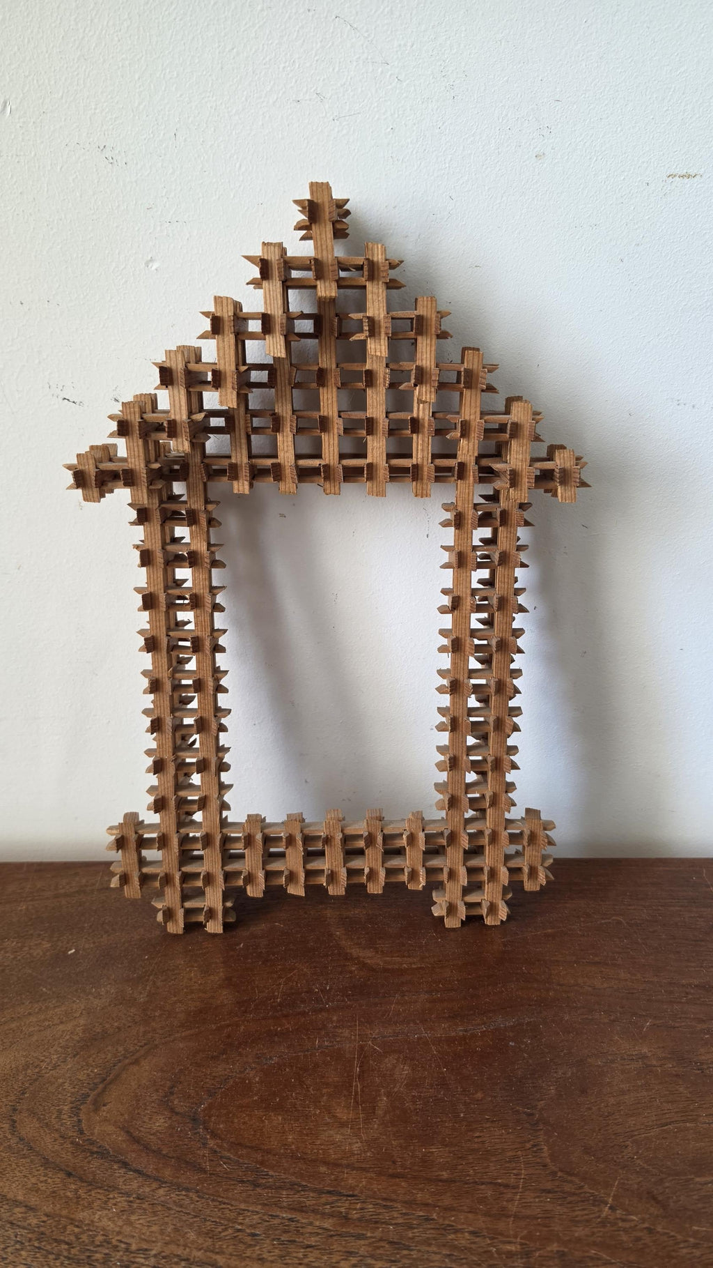 Vintage Tramp Art Mirror Frame Folk Art Wooden Frame Cabin Decor Black Forest Style Rustic Hand Carved Picture Frame