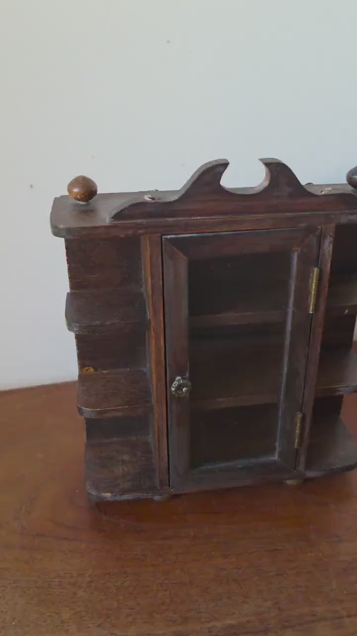Vintage Wooden Wall Cabinet Shelf, Mini Glass Door Curio Cabinet, Rustic Storage Shelf, Small Display Cabinet, Farmhouse Wall Organizer