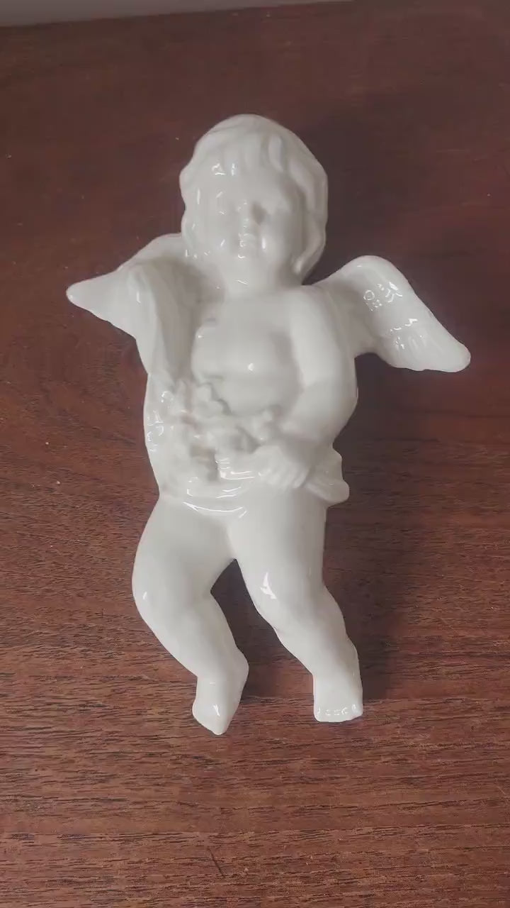 Vintage White Porcelain Cherub Figurine, Angel Putti Statue, Classical Decorative Sculpture, Romantic European Decor