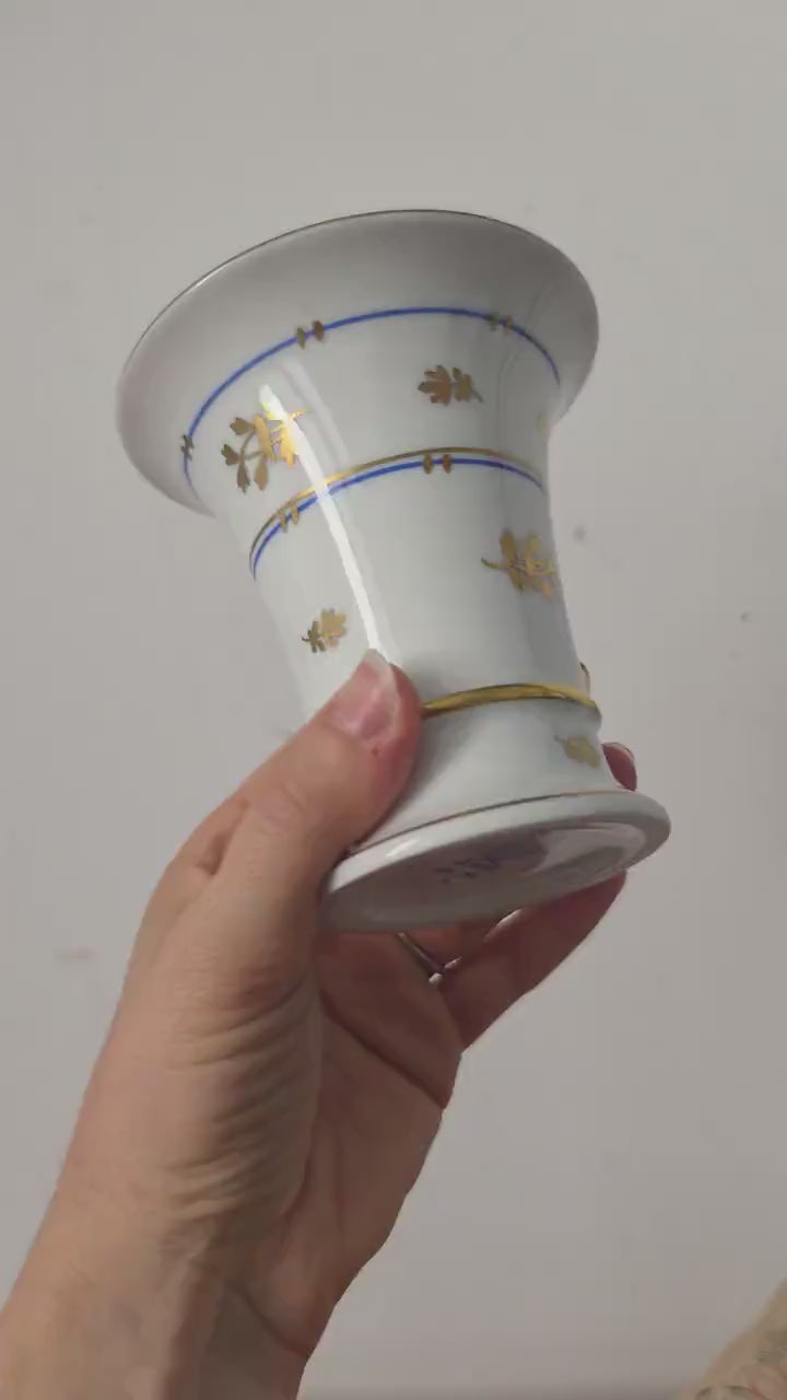 Herend Batthyany Blue Hand Painted Porcelain Vase Hungarian Fine China Gold Gilt Floral Bud Vase Collectible Luxury Home Decor