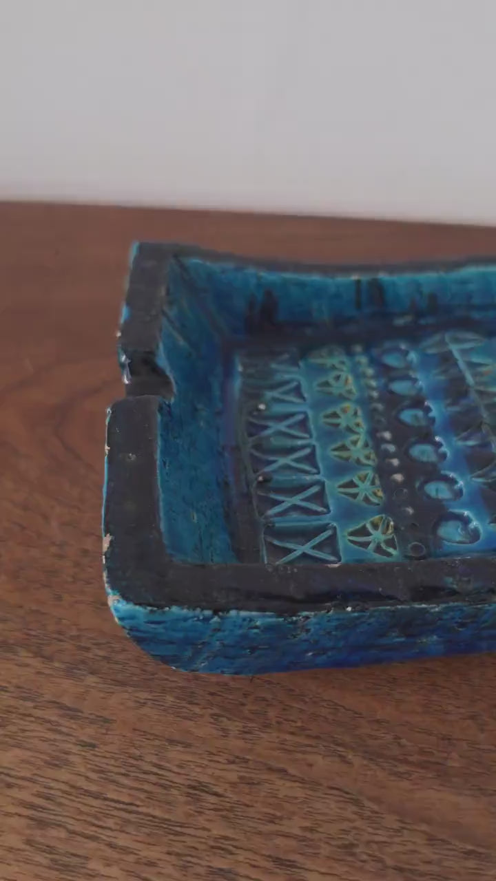 Vintage Bitossi Rimini Blue Ashtray Italian Pottery Turquoise Ceramic Catchall Mid Century Modern Decorative Tray