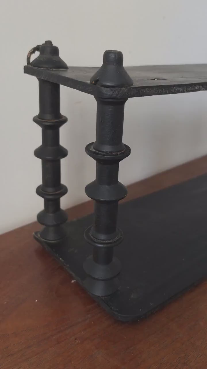 Vintage Wooden black Tiered Shelf, Turned Spindle Display Stand, Rustic 2 Tier Wall Shelf, Folk Art Wood Rack, Cottage Decor